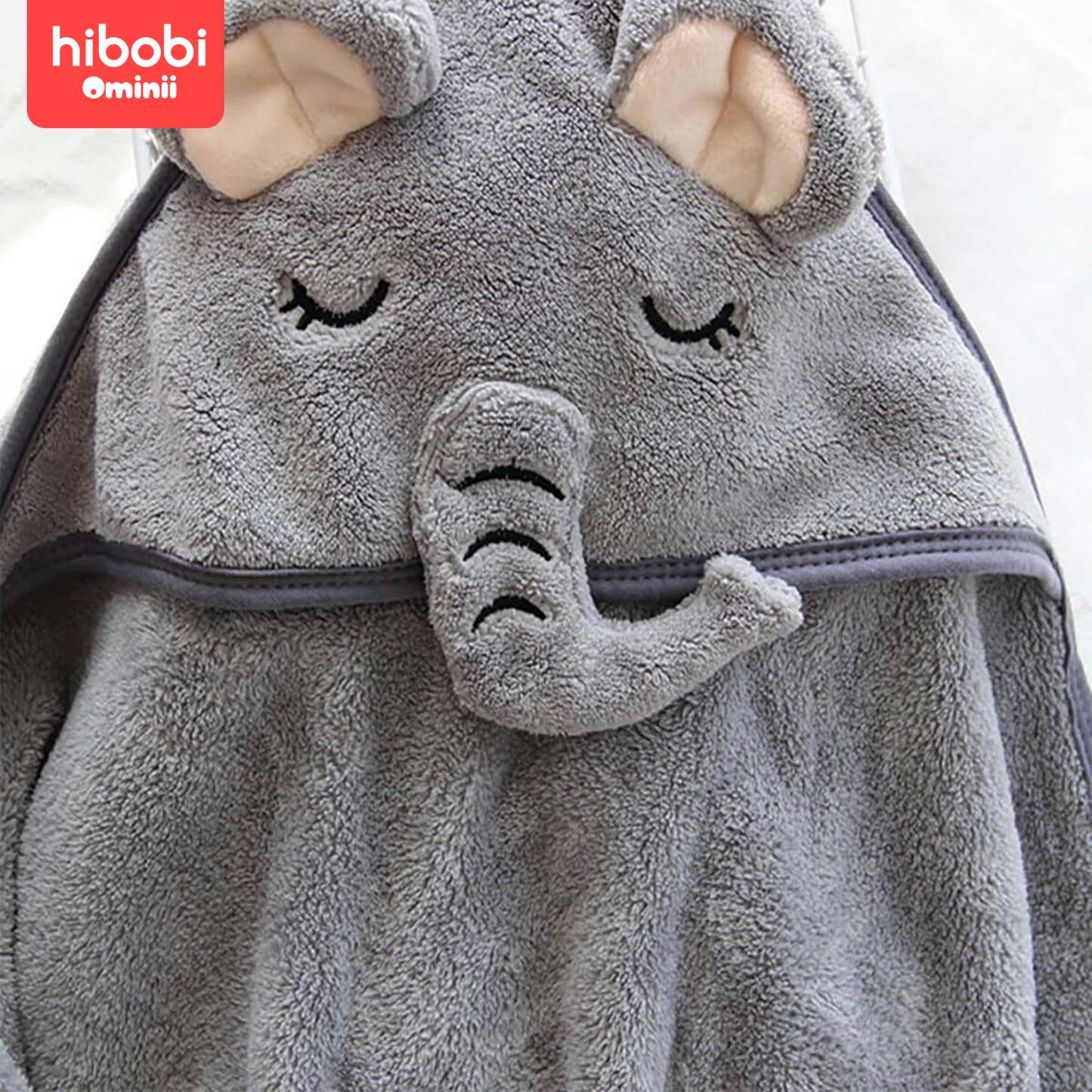 Hibobi Ominni Hooded Infant Bath Towel, Large Size 80 x 80 cm for Infants, Unique Cotton Animal Design for Your Baby, Super Soft, High Absorbency and No Lumping, Suitable for Boys and Girls