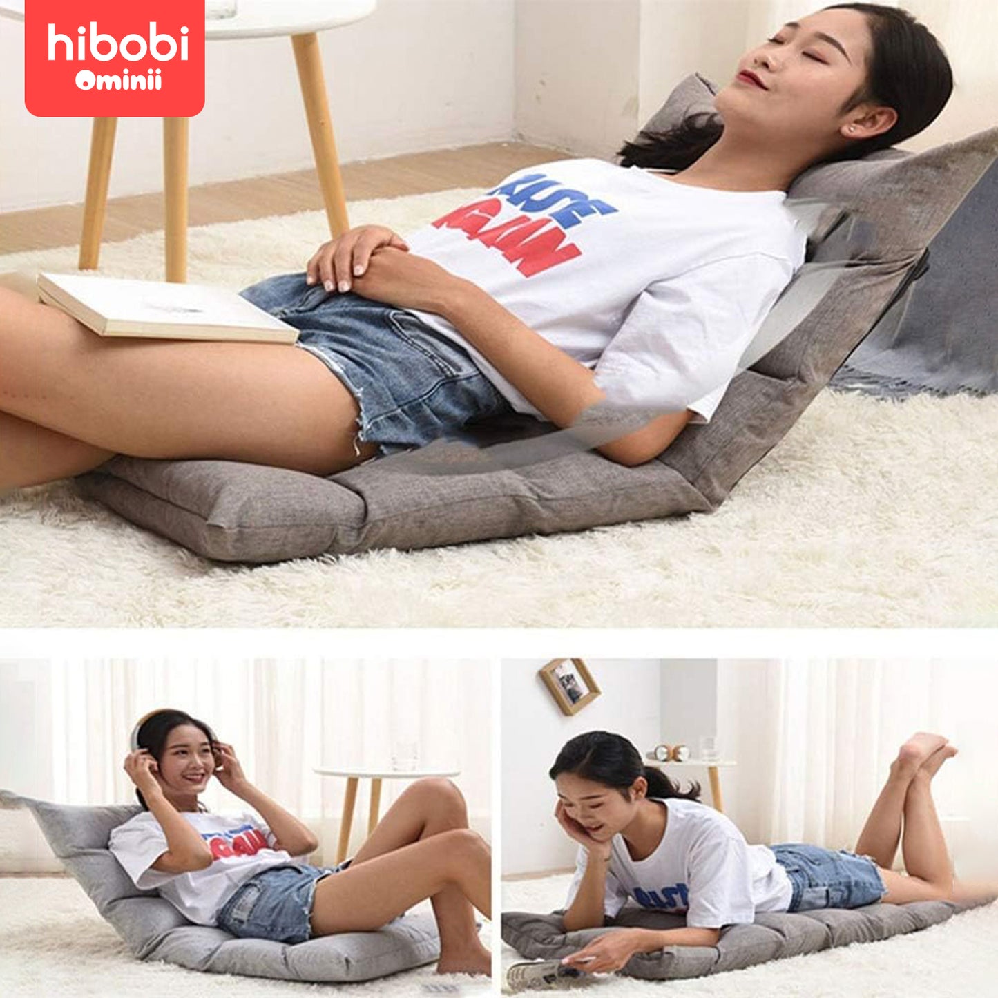 Hibobi Ominni Easy Recliner Sofa Chair with Adjustable Seats for Adults and Kids, Comfortable PP Cotton Seat, Convertible Foldable Bed, 6 Positions 90 Degree Flat.