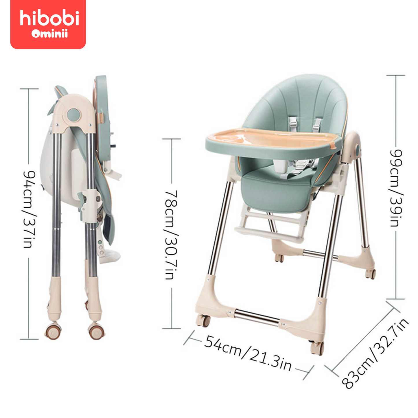 Hibobi Ominni Baby Chair Baby Sitting Chair Baby Seat Baby High Chair Foldable and Portable Baby High Chair, Adjustable Table, Footstool, Backrest, Dining Table and Chair, Waterproof Leather