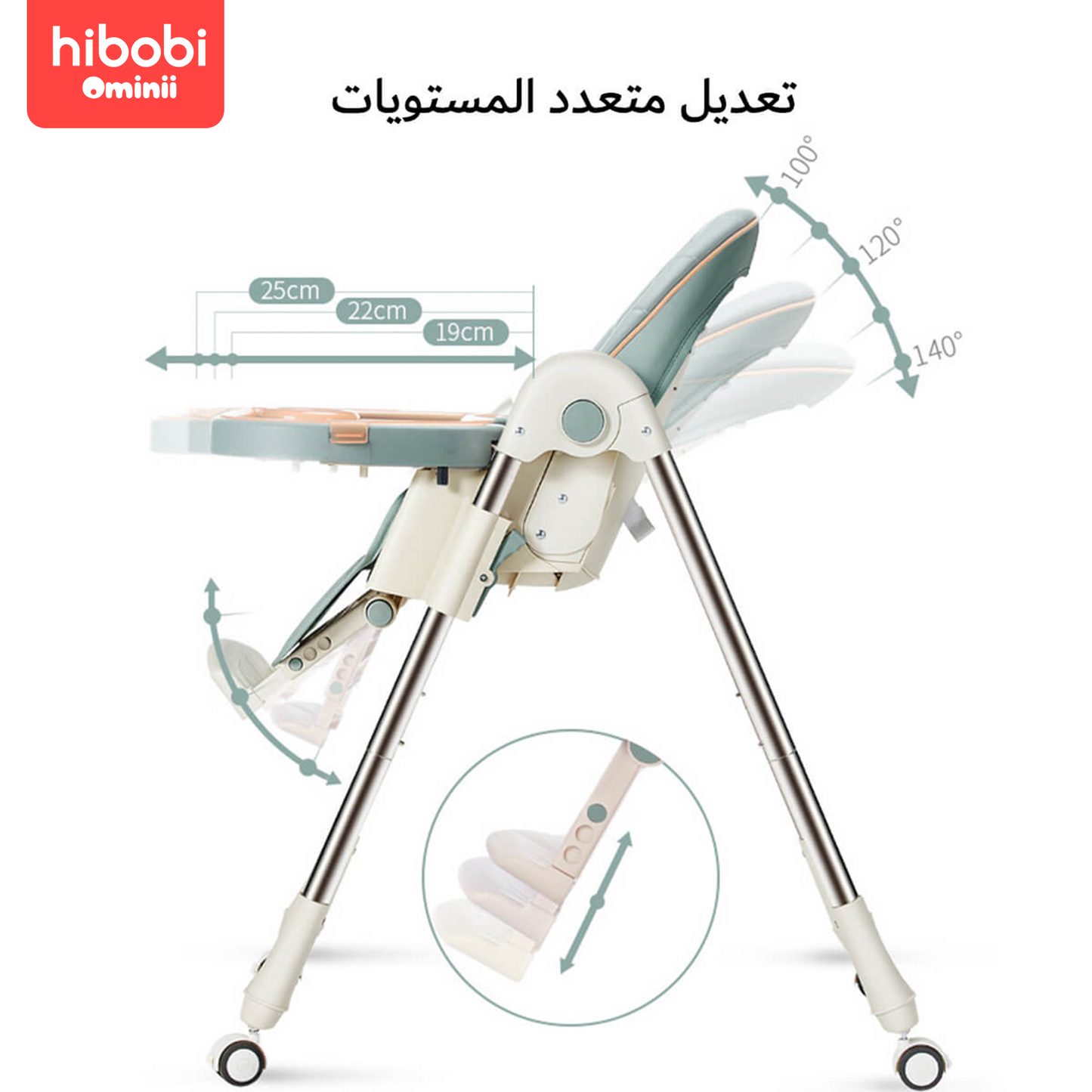 Hibobi Ominni Baby Chair Baby Sitting Chair Baby Seat Baby High Chair Foldable and Portable Baby High Chair, Adjustable Table, Footstool, Backrest, Dining Table and Chair, Waterproof Leather