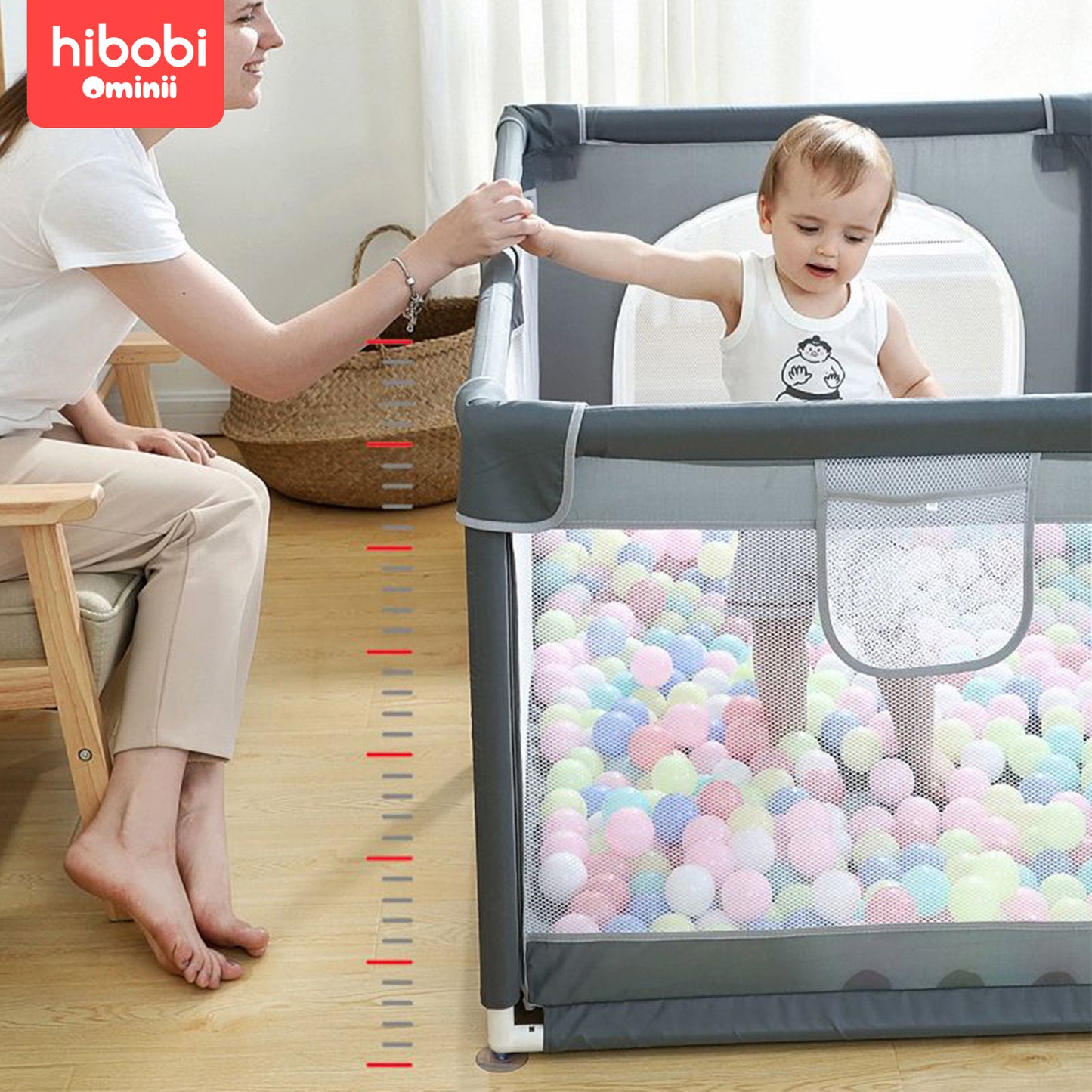 Hibobi Ominni Baby Playground, Fabric Play Park for Kids, Strong and Durable Indoor Outdoor Play Barrier, 50 Colorful Sea Balls