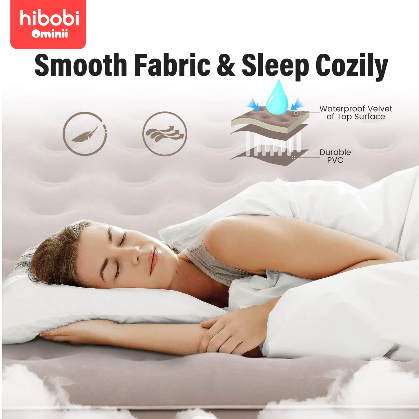 Hibobi Ominni Air Bed with Built-in Pump, Double Height Raised, Self-Inflating Air Mattress, 660 Lb Capacity Inflatable Mattress for Home Camping in the Trunk Travel Bed for 2.