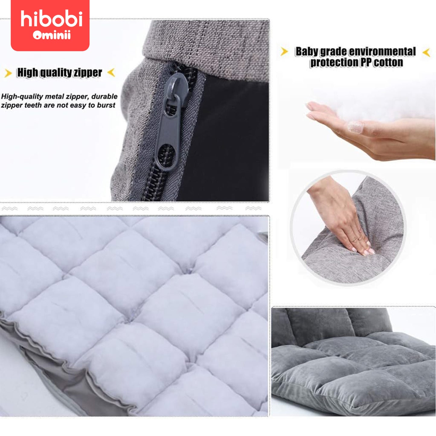 Hibobi Ominni Easy Recliner Sofa Chair with Adjustable Seats for Adults and Kids, Comfortable PP Cotton Seat, Convertible Foldable Bed, 6 Positions 90 Degree Flat.