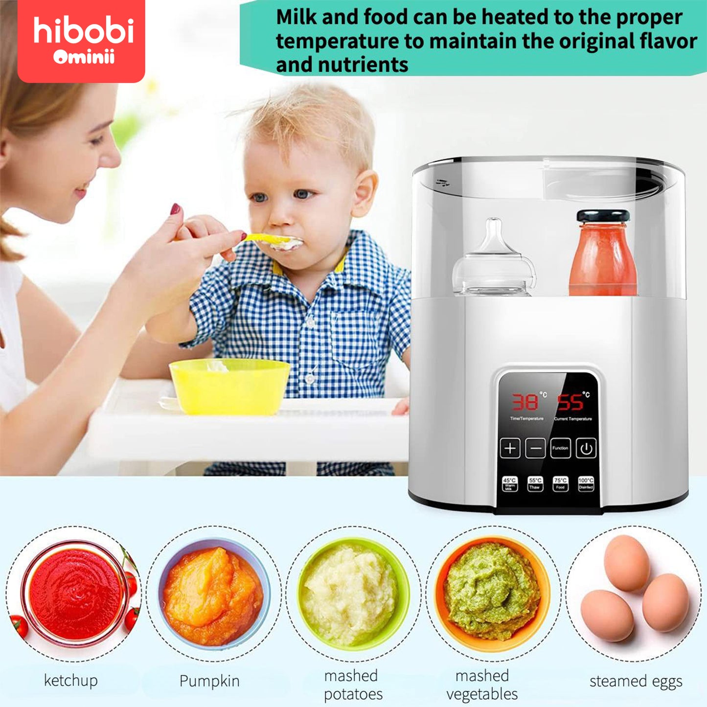 Hibobi Ominni Baby Bottle Sterilizer, Breastfeeding Milk Present Heater, Baby Bottle Sterilizer, Food Warmer, Natural Milk Dissolver, Double Baby Bottle Warmer (White)