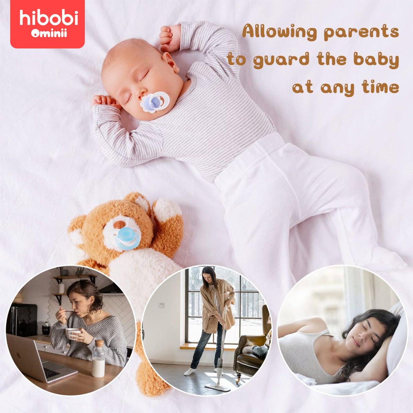 Hibobi Ominni Baby Side Bed, Newborn Foldable Bed, Crib with Large Storage Basket, Portable Infant Bed with Side Net for Travel, Adjustable High with Soft Mattress, Swivel Wheels and Anti-Mosquito Net.