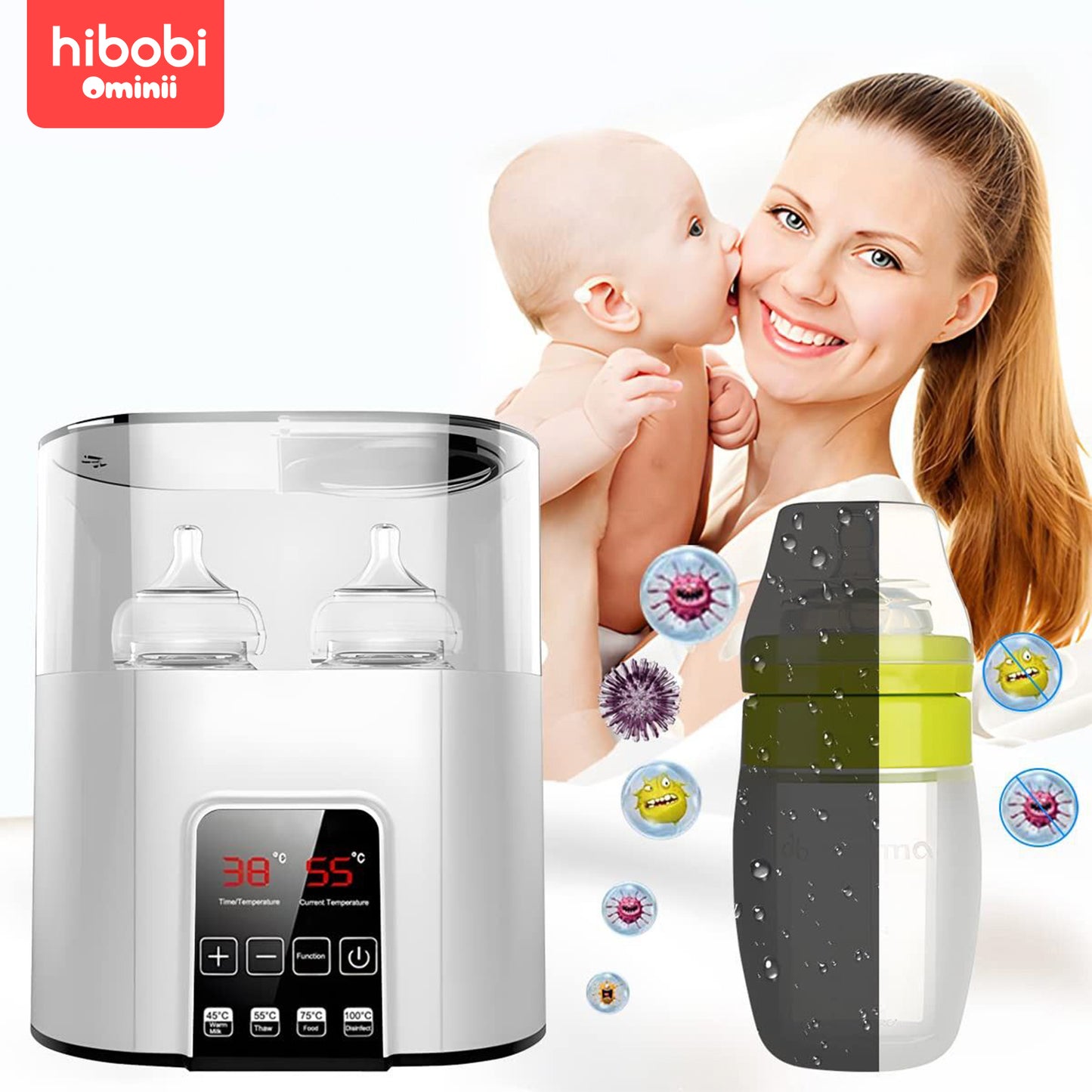 Hibobi Ominni Baby Bottle Sterilizer, Breastfeeding Milk Present Heater, Baby Bottle Sterilizer, Food Warmer, Natural Milk Dissolver, Double Baby Bottle Warmer (White)