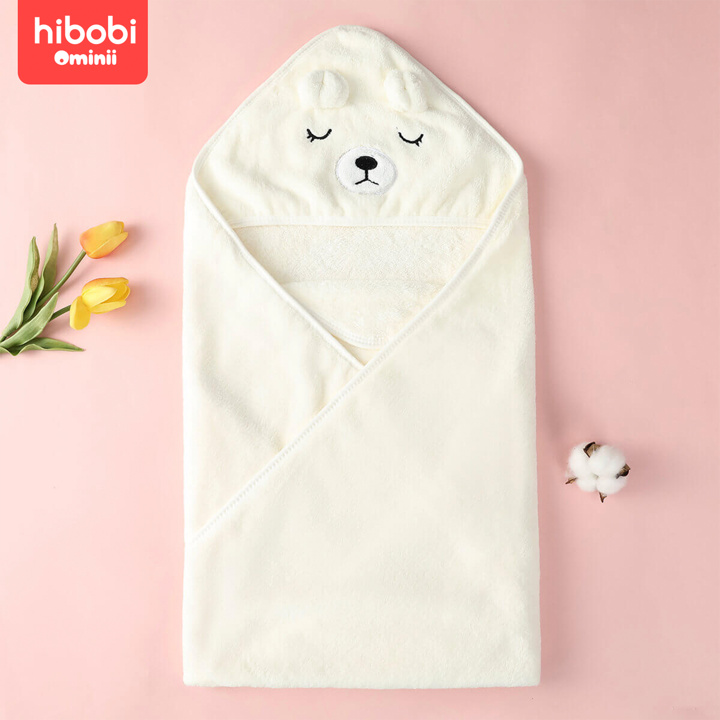 Hibobi Ominni Hooded Infant Bath Towel, Large Size 80 x 80 cm for Infants, Unique Cotton Animal Design for Your Baby, Super Soft, High Absorbency and No Lumping, Suitable for Boys and Girls