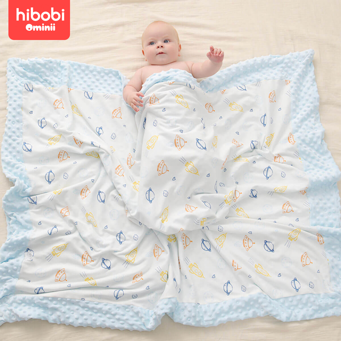 Hibobi Ominni Baby Boy's Soft Fleece Baby Blanket for Newborn Gift, Newborn Infant Wrap (Dots, 110x140cm).