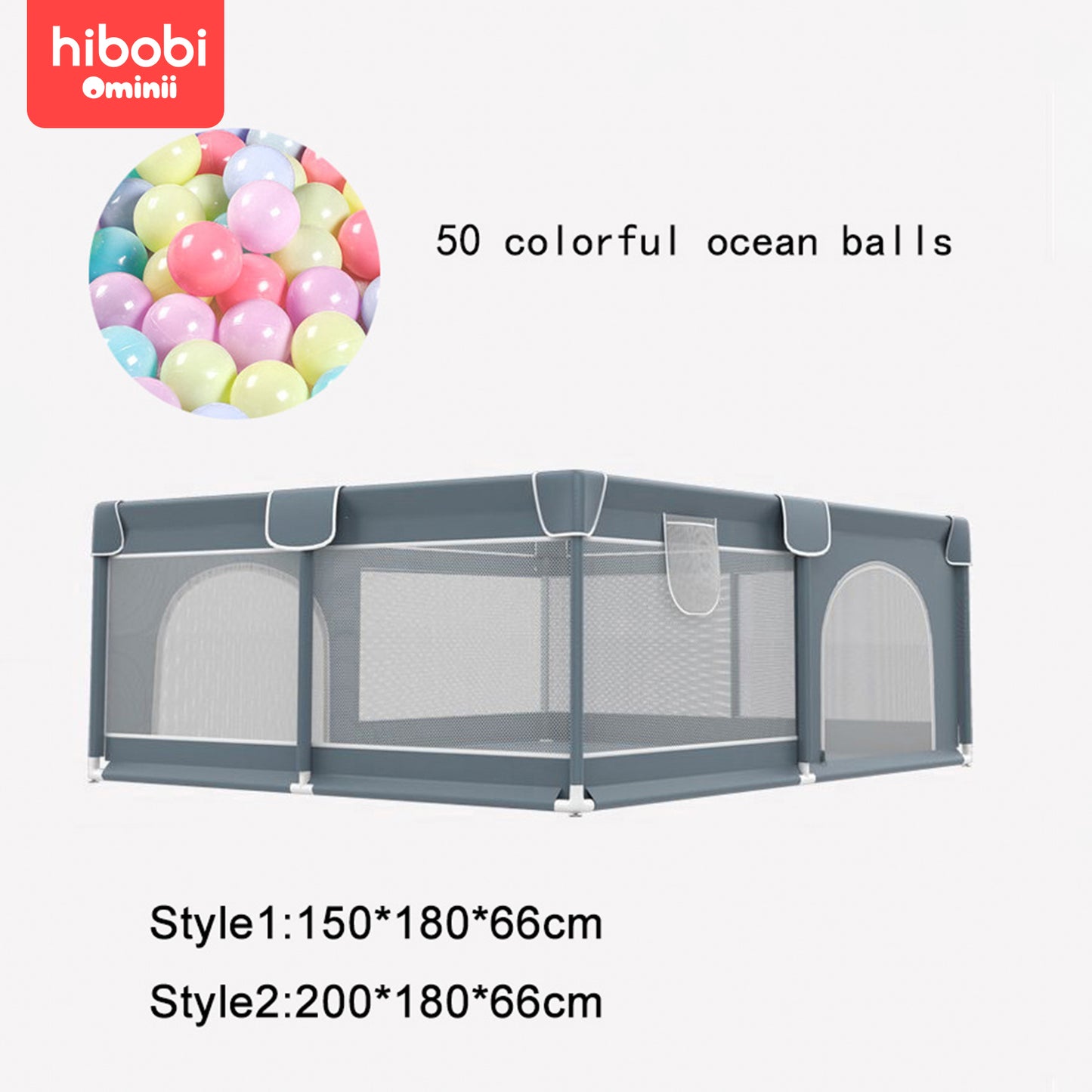 Hibobi Ominni Baby Playground, Fabric Play Park for Kids, Strong and Durable Indoor Outdoor Play Barrier, 50 Colorful Sea Balls