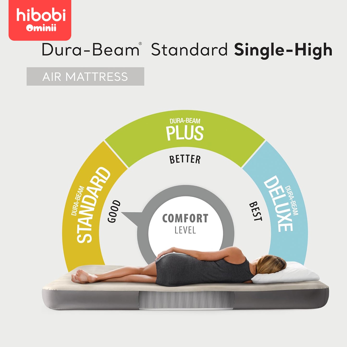 Hibobi Ominni Air Bed with Built-in Pump, Double Height Raised, Self-Inflating Air Mattress, 660 Lb Capacity Inflatable Mattress for Home Camping in the Trunk Travel Bed for 2.