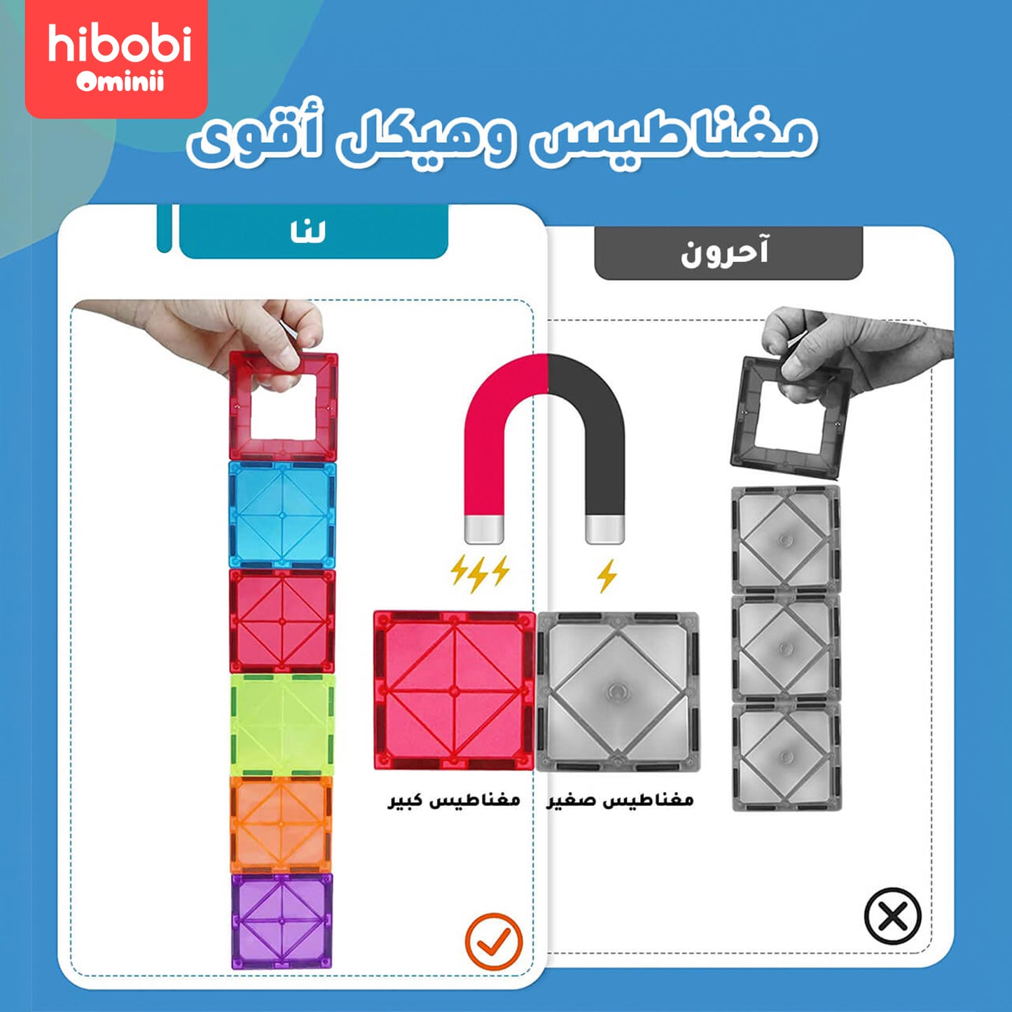 هاي بوبي أوميني مجموعة كتل البناء المغناطيسية، ألعاب الأطفال، كتل البناء ثلاثية الأبعاد، تطوير إبداع الأطفال، إلهام وتسلية تتجاوز الخيال(48PCS)