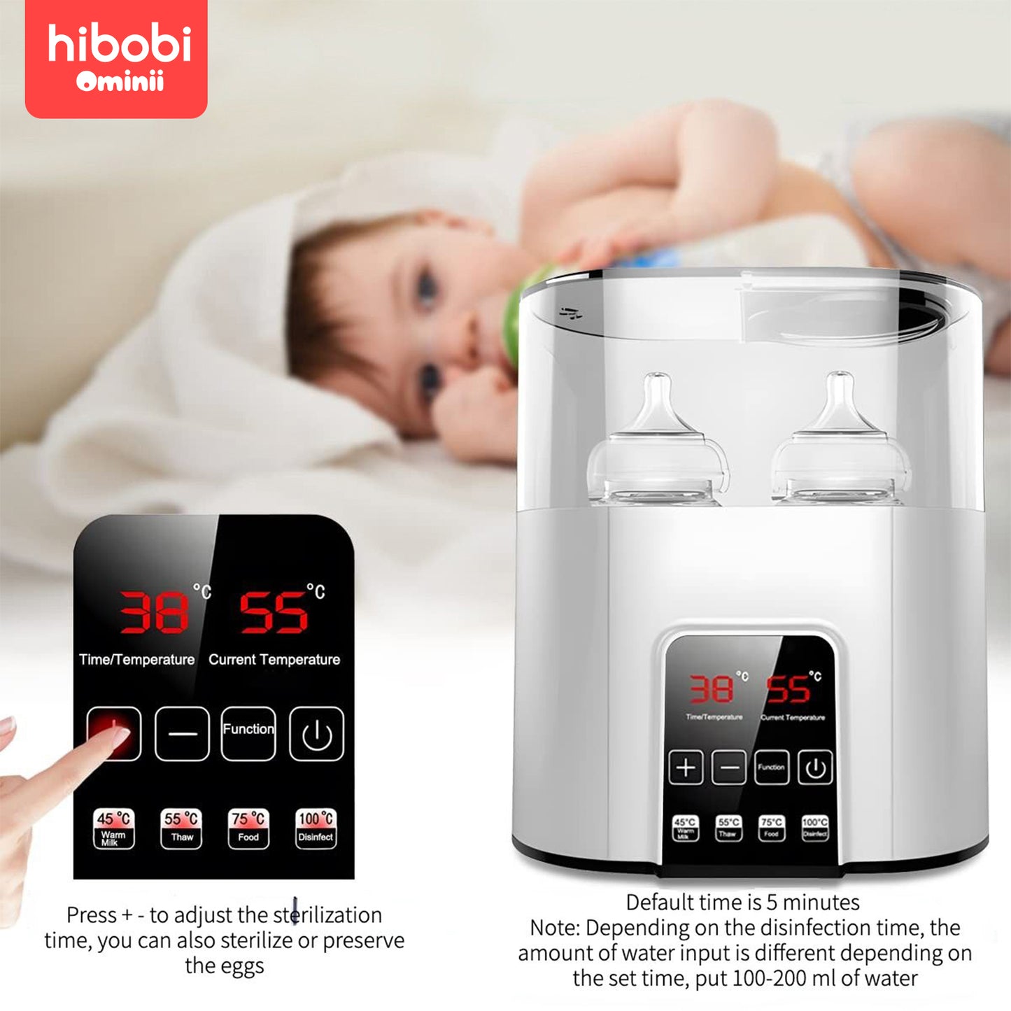 Hibobi Ominni Baby Bottle Sterilizer, Breastfeeding Milk Present Heater, Baby Bottle Sterilizer, Food Warmer, Natural Milk Dissolver, Double Baby Bottle Warmer (White)