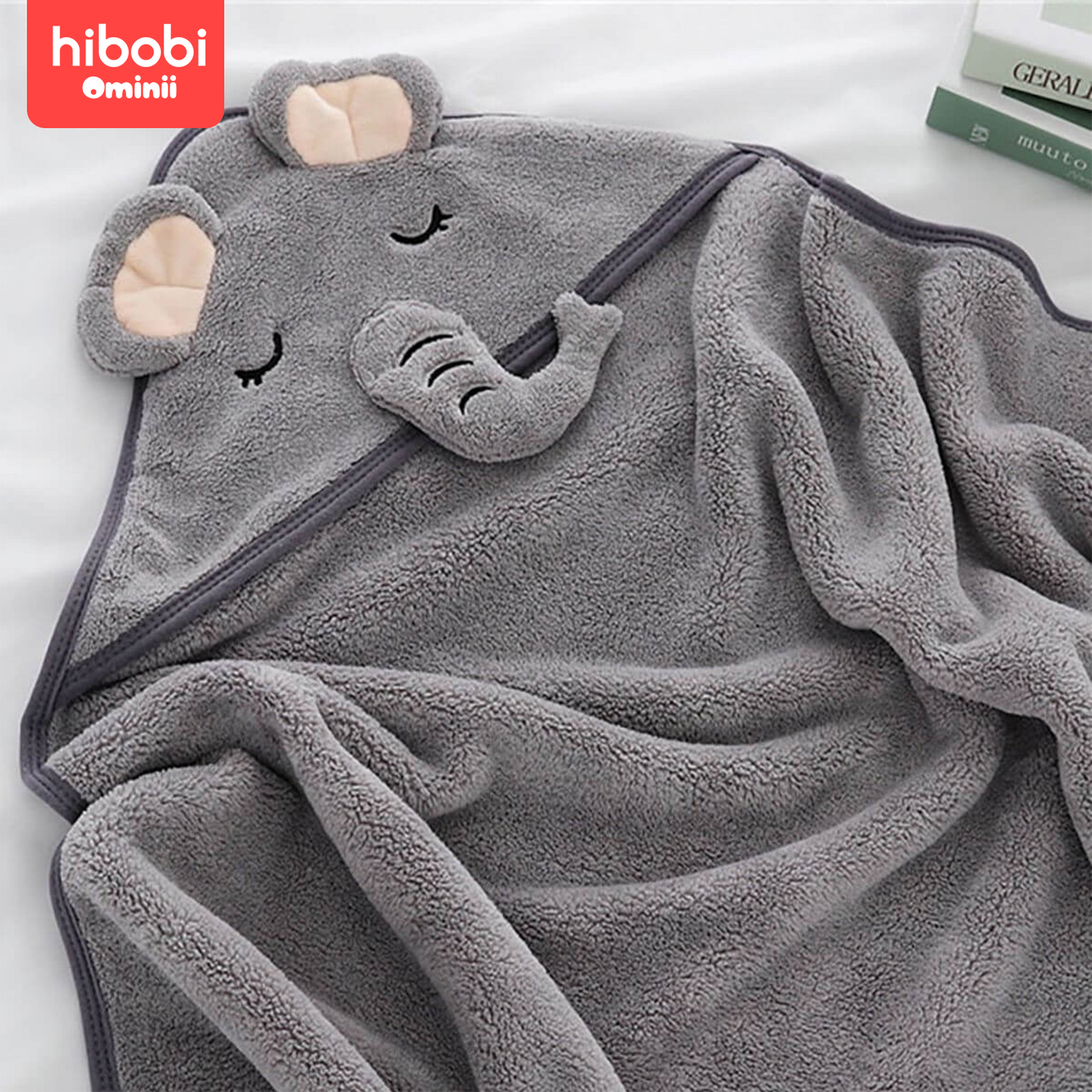 Hibobi Ominni Hooded Infant Bath Towel, Large Size 80 x 80 cm for Infants, Unique Cotton Animal Design for Your Baby, Super Soft, High Absorbency and No Lumping, Suitable for Boys and Girls