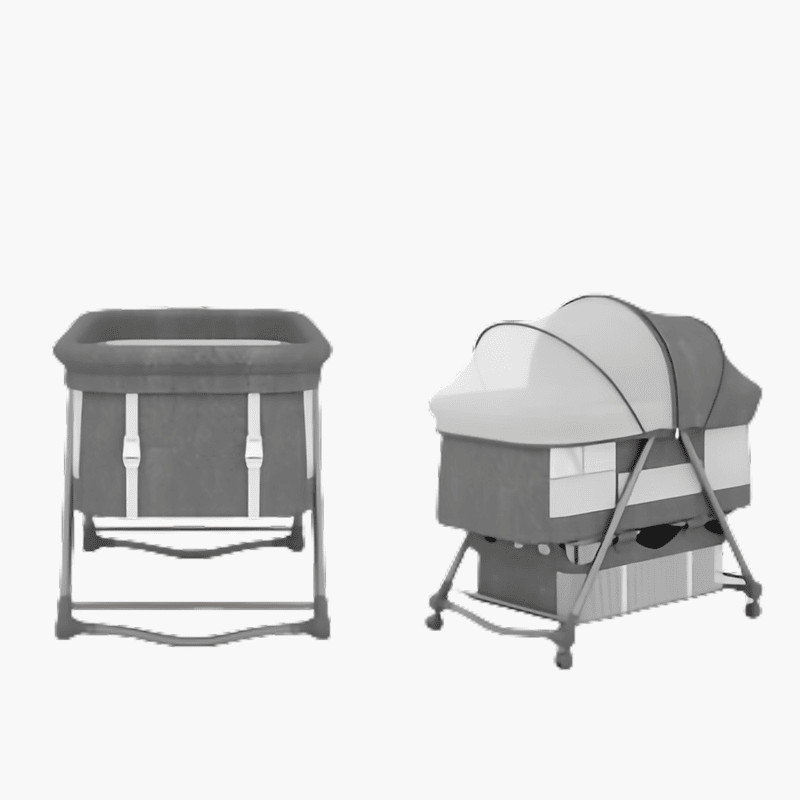 Hibobi Ominni Baby Side Bed, Newborn Foldable Bed, Crib with Large Storage Basket, Portable Infant Bed with Side Net for Travel, Adjustable High with Soft Mattress, Swivel Wheels and Anti-Mosquito Net.