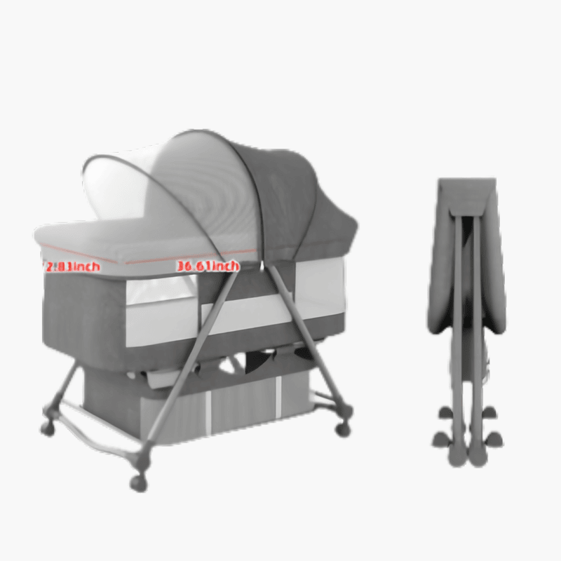 Hibobi Ominni Baby Side Bed, Newborn Foldable Bed, Crib with Large Storage Basket, Portable Infant Bed with Side Net for Travel, Adjustable High with Soft Mattress, Swivel Wheels and Anti-Mosquito Net.
