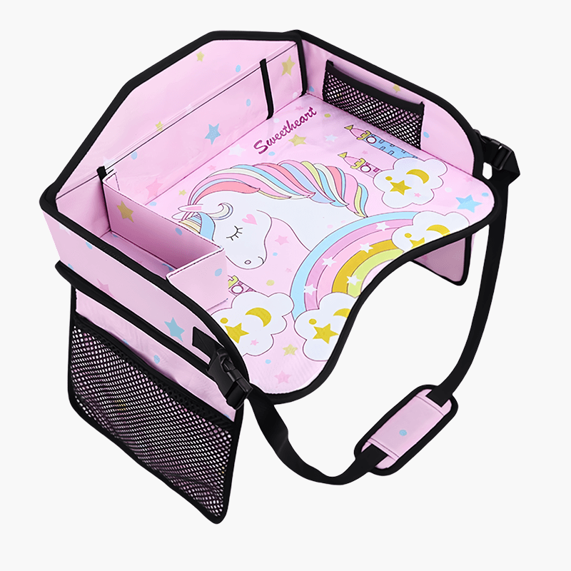 لوحة طعام للأطفال في السيارة باللون الوردي، تُثبت على مقعد السيارة الخلفي كمنضدة آمنة متعددة الاستخدامات قابلة للطي