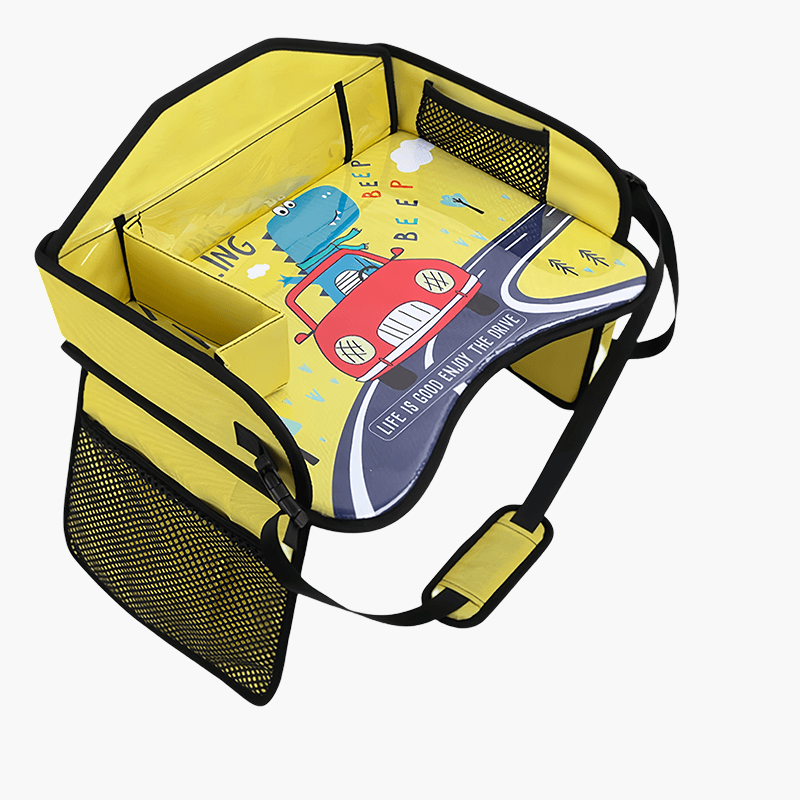 لوحة طعام للأطفال في السيارة باللون الأصفر، تُثبت على مقعد السيارة الخلفي كمنضدة آمنة متعددة الاستخدامات قابلة للطي