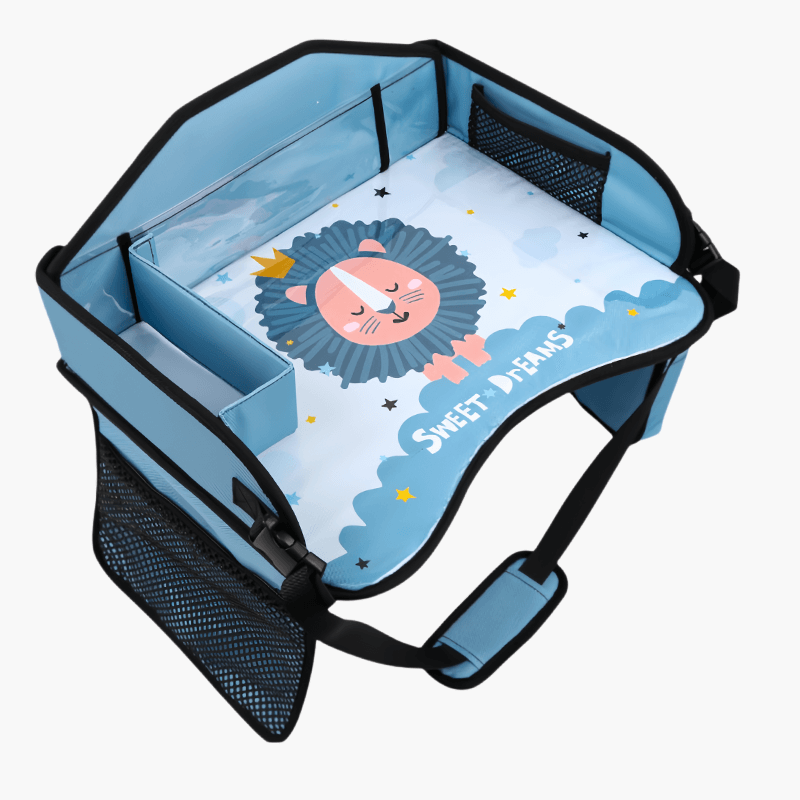 لوحة طعام للأطفال في السيارة باللون الأزرق، تُثبت على مقعد السيارة الخلفي كمنضدة آمنة متعددة الاستخدامات قابلة للطي