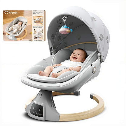 كرسي ارجوحة كهربائي فاخر للاطفال مع جهاز تحكم عن بعد، 5 سرعات قابلة للتعديل، عرض ضوء النجوم، موسيقى ومؤقت مهدئ، شبكة ناموسية، مقعد مريح وحزام امان، مثالي لحديثي الولادة والهدايا