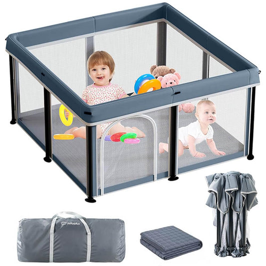 حظيرة لعب قابلة للطي للأطفال، أبعادها 120 × 120 × 66 سم، مزودة بفرشة مبطنة قابلة للإزالة وحقيبة تخزين.