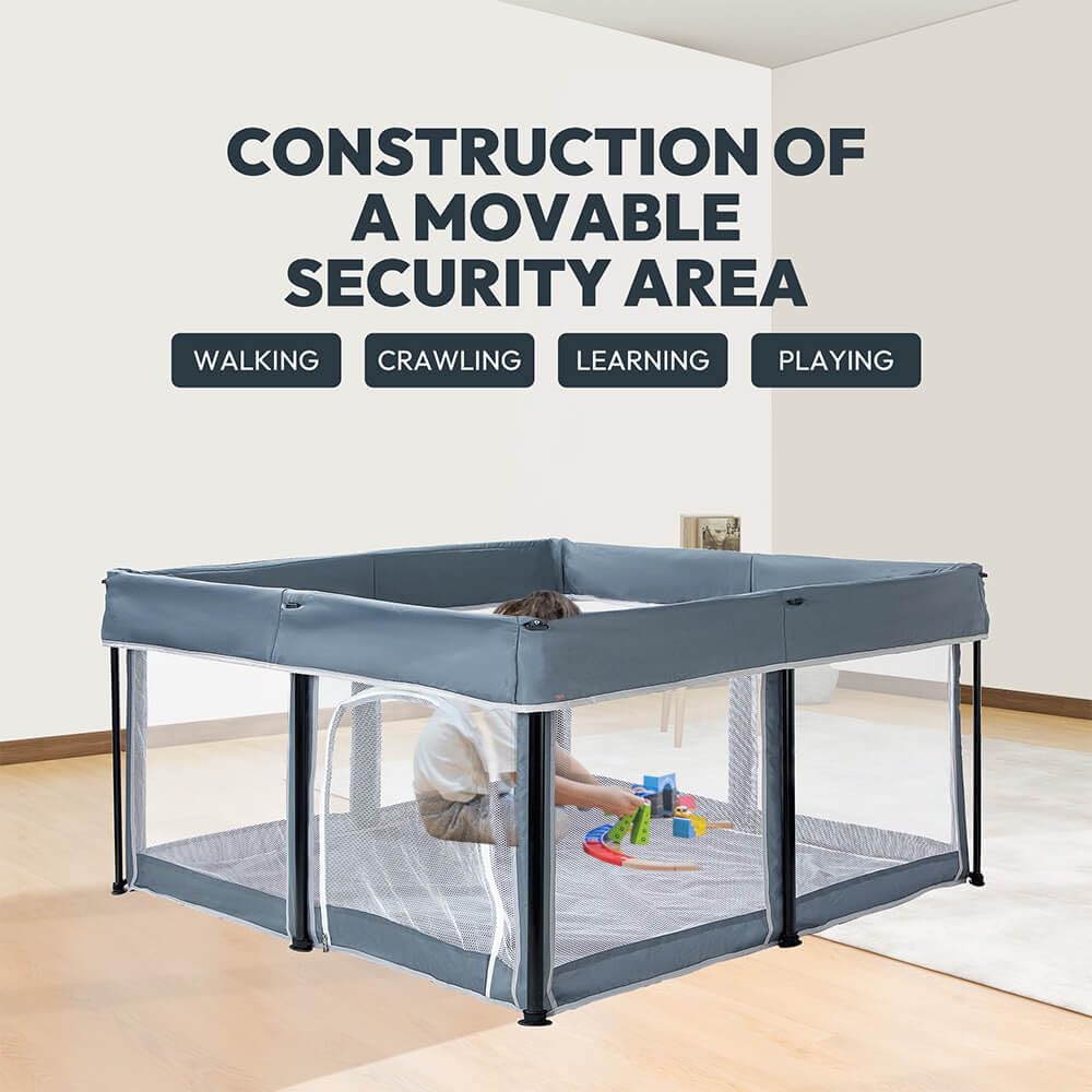 حظيرة لعب قابلة للطي للأطفال، أبعادها 120 × 120 × 66 سم، مزودة بفرشة مبطنة قابلة للإزالة وحقيبة تخزين.