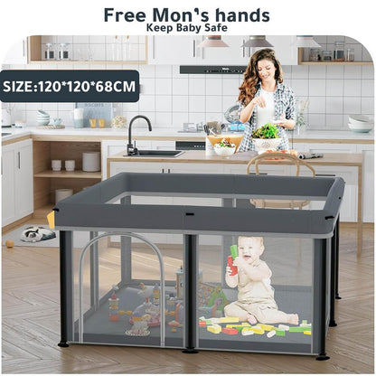 حظيرة لعب قابلة للطي للأطفال، أبعادها 120 × 120 × 66 سم، مزودة بفرشة مبطنة قابلة للإزالة وحقيبة تخزين.