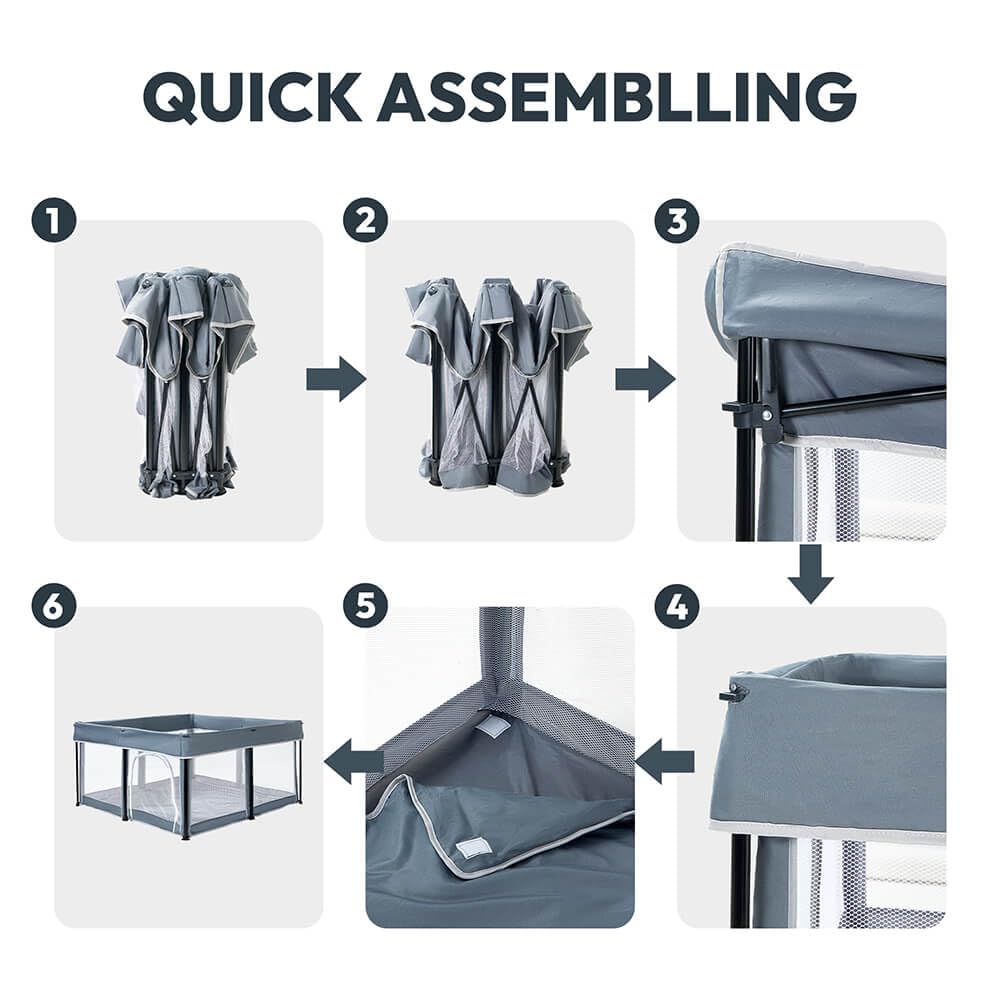 حظيرة لعب قابلة للطي للأطفال، أبعادها 120 × 120 × 66 سم، مزودة بفرشة مبطنة قابلة للإزالة وحقيبة تخزين.