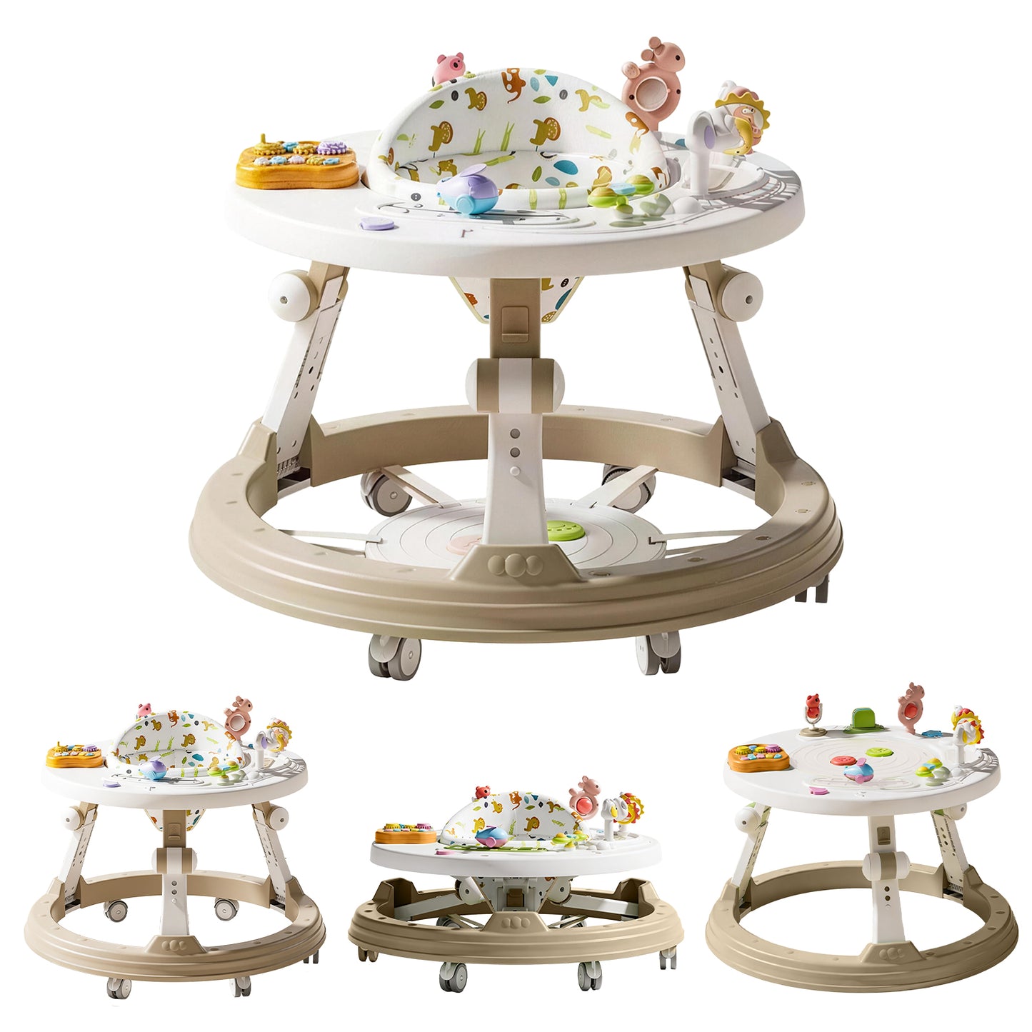 مشاية أطفال 3 في 1، بارتفاع قابل للتعديل وقابلة للطي لسهولة التخزين، عجلات سلسة للحركة بثبات أثناء الخطوات الأولى، مقعد مبطن قابل للتهوية، مناسبة للأطفال من 6 إلى 24 شهرًا