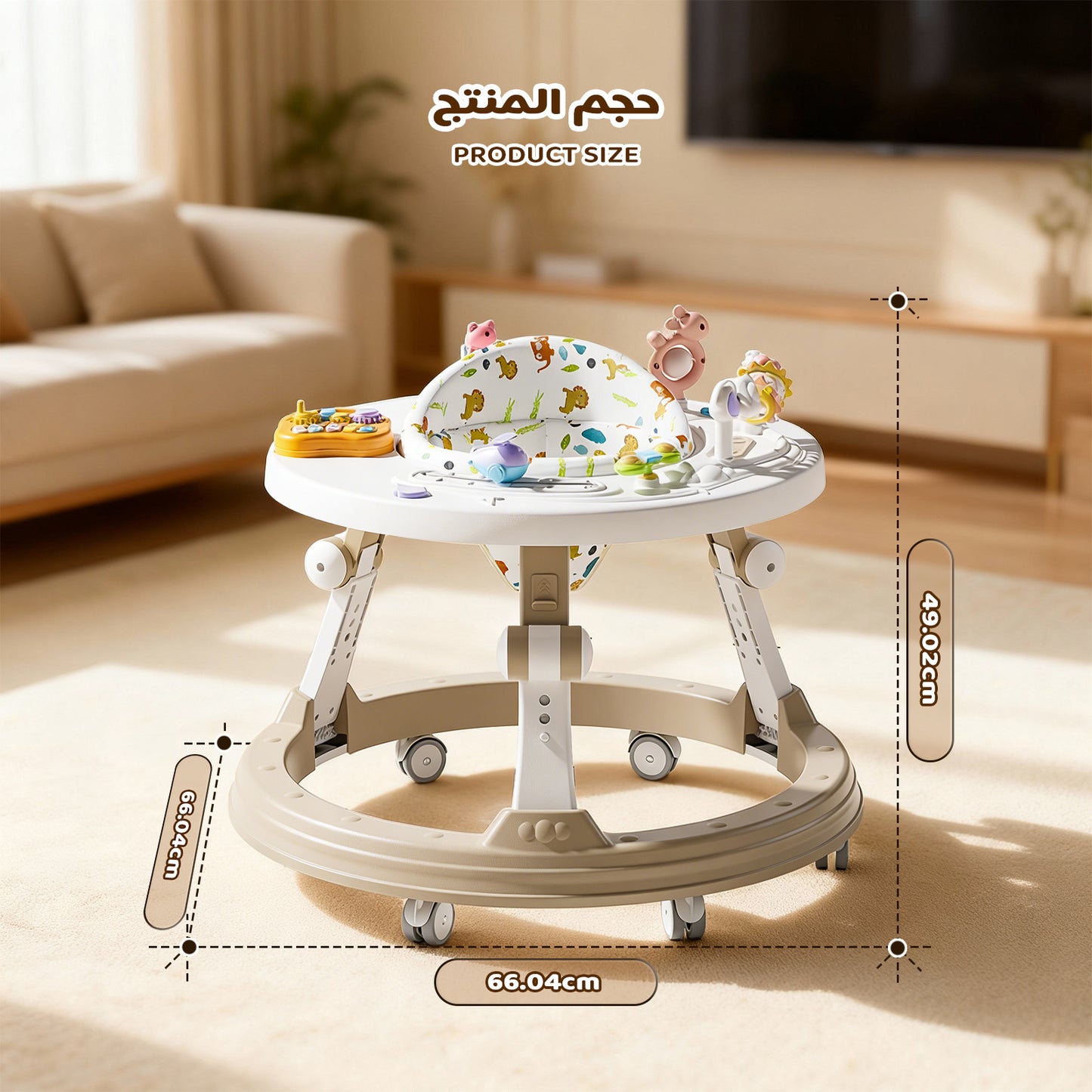 مشاية أطفال 3 في 1، بارتفاع قابل للتعديل وقابلة للطي لسهولة التخزين، عجلات سلسة للحركة بثبات أثناء الخطوات الأولى، مقعد مبطن قابل للتهوية، مناسبة للأطفال من 6 إلى 24 شهرًا