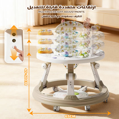 مشاية أطفال 3 في 1، بارتفاع قابل للتعديل وقابلة للطي لسهولة التخزين، عجلات سلسة للحركة بثبات أثناء الخطوات الأولى، مقعد مبطن قابل للتهوية، مناسبة للأطفال من 6 إلى 24 شهرًا