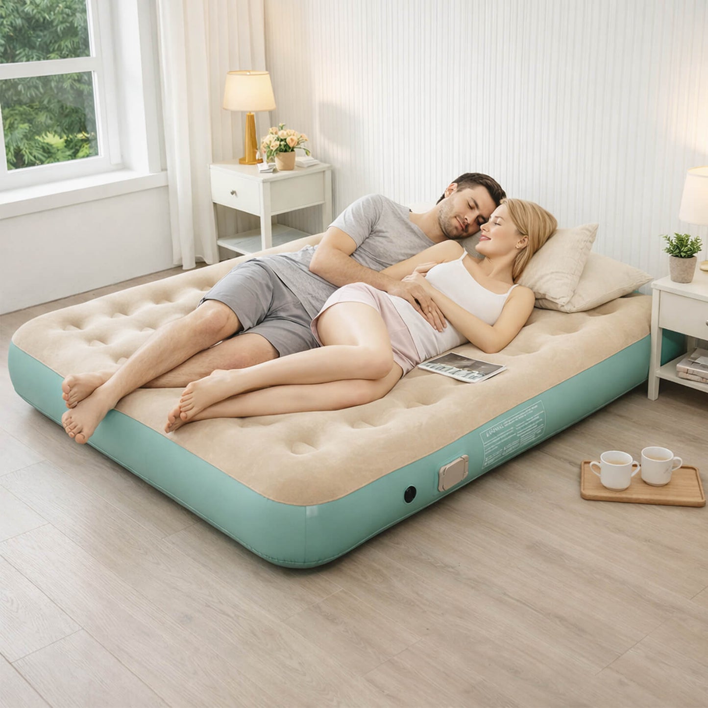 مرتبة هوائية مع مضخة مدمجة – مرتبة قابلة للنفخ محمولة، سرير هوائي للتخييم والسفر والاستخدام المنزلي، نفخ وتفريغ سريع