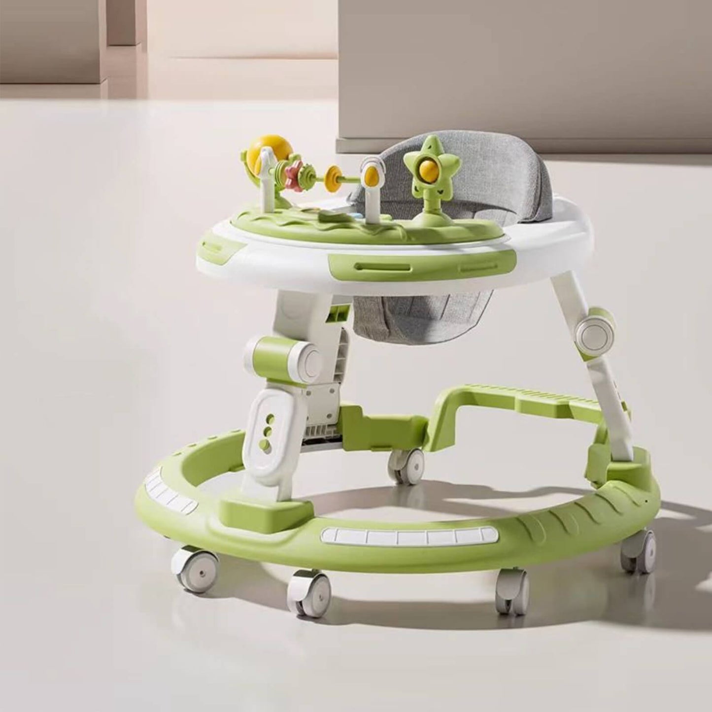 مشاية أطفال 3 في 1 مزوّدة بعجلات، مشاية للرضّع والأطفال الصغار للأولاد والبنات من عمر 6 إلى 18 شهرًا، قابلة للطي مع ارتفاعات قابلة للتعديل (اللون الأخضر)