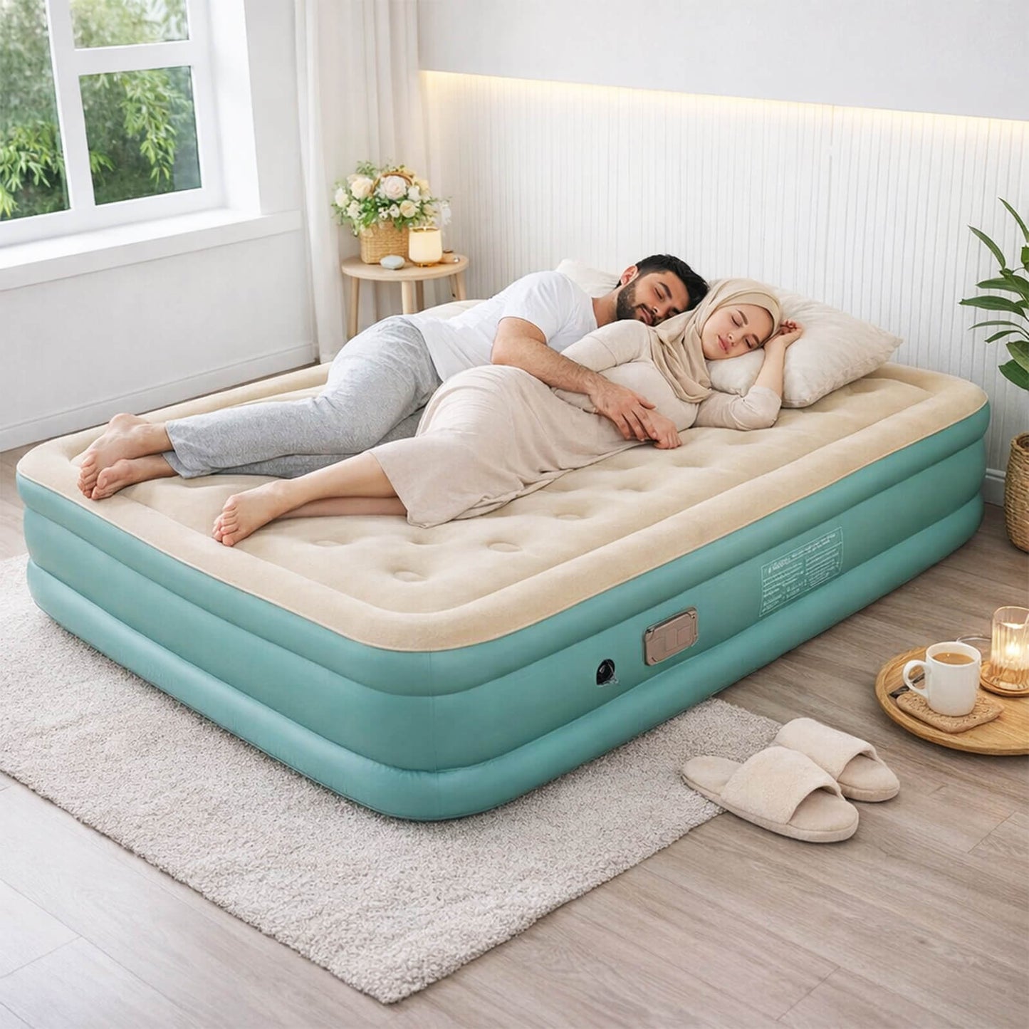 مرتبة هوائية مع مضخة مدمجة – مرتبة قابلة للنفخ محمولة، سرير هوائي للتخييم والسفر والاستخدام المنزلي، نفخ وتفريغ سريع