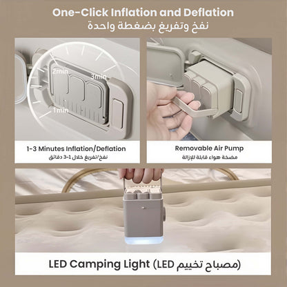 مرتبة هوائية مع مضخة مدمجة – سرير هوائي قابل للنفخ محمول للتخييم والسفر والمنزل، نفخ وتفريغ سريع، مصنوعة من PVC مقاوم للماء، مع وسادة وحقيبة تخزين