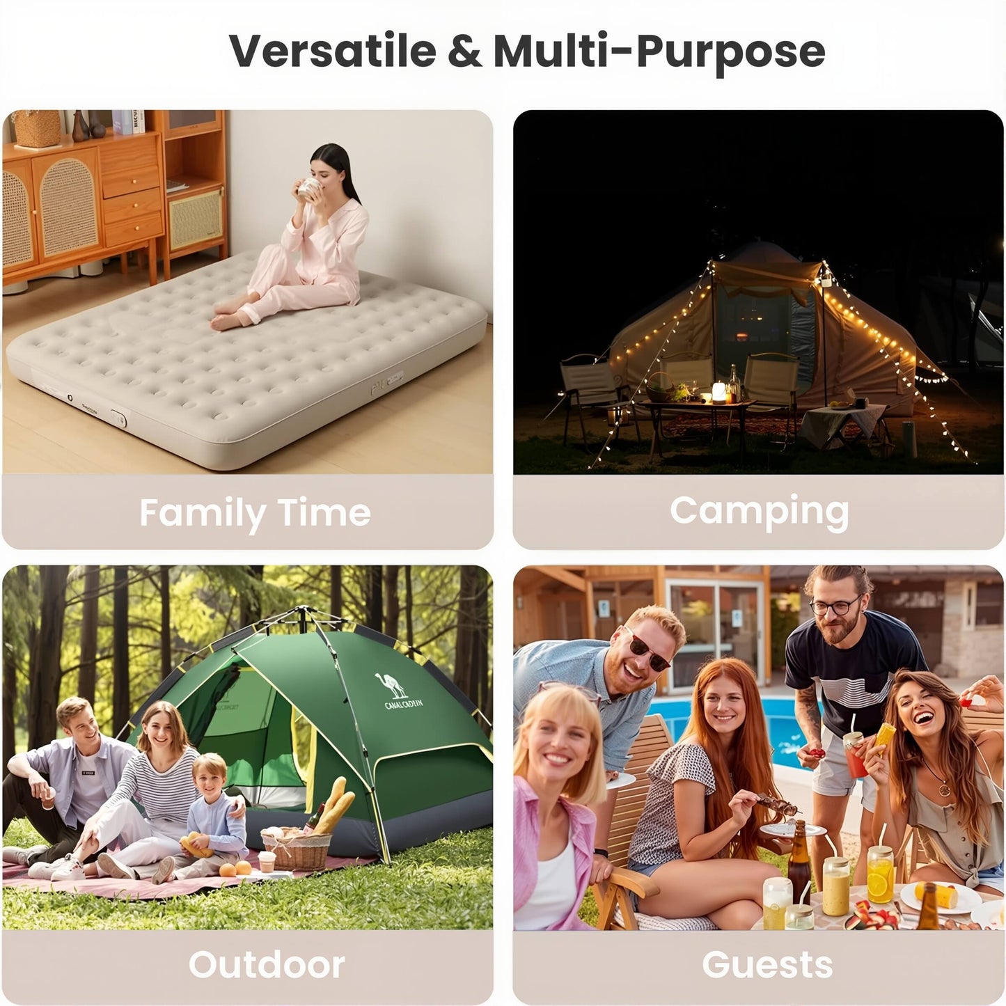 مرتبة هوائية مع مضخة مدمجة – سرير هوائي قابل للنفخ محمول للتخييم والسفر والمنزل، نفخ وتفريغ سريع، مصنوعة من PVC مقاوم للماء، مع وسادة وحقيبة تخزين