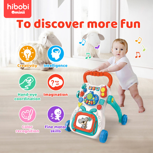 Hibobi Ominni Baby Walker Baby Walker Anti-Fall Walker Learning to Walk, Draw, Music 3 in 1, Suitable for Children 12-36 Months to Avoid Rolling Over