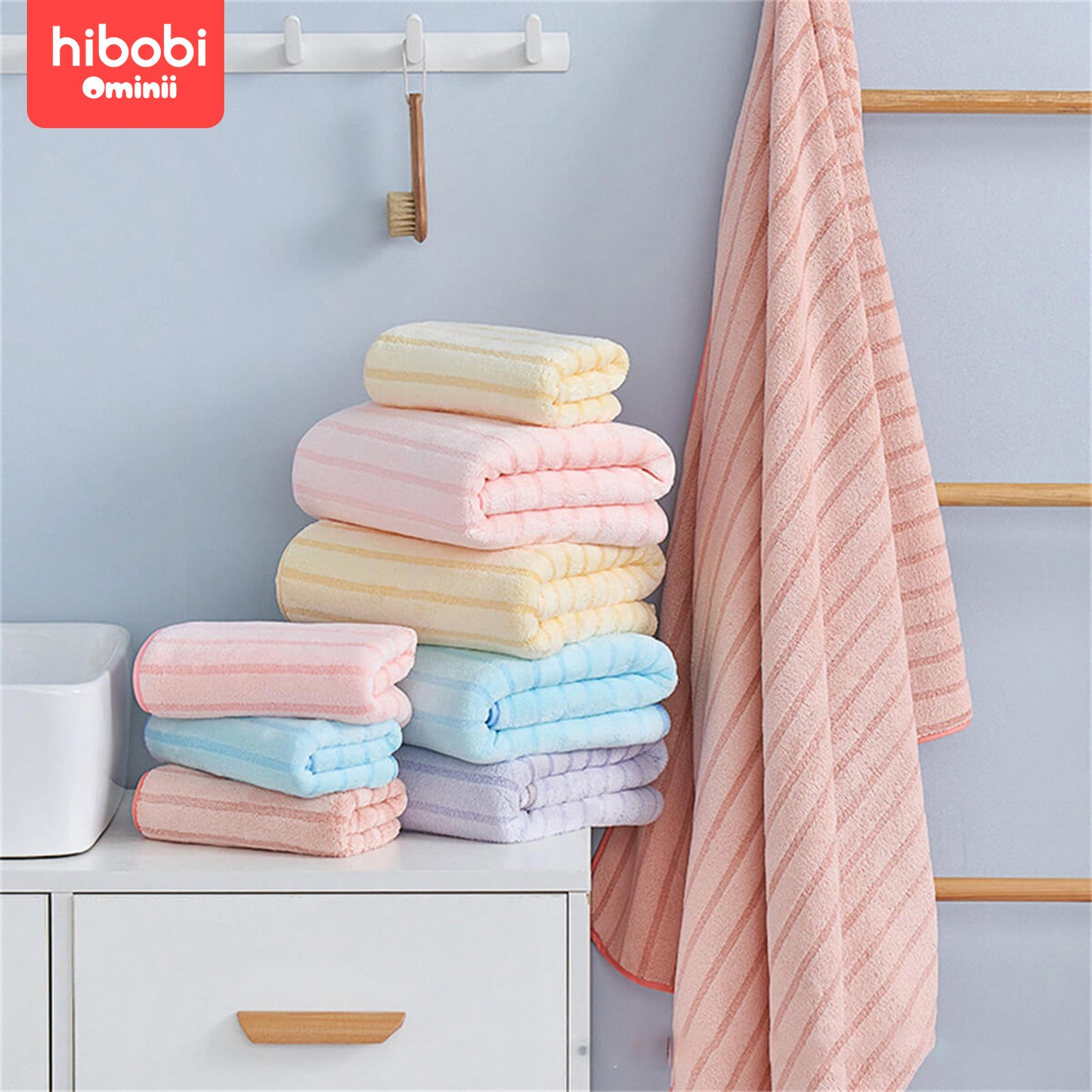 Hibobi Ominni Bath Towel Pearly velvet is soft on the skin and does not shed easily, dries quickly and has high water absorption, ideal for drying the head and body.