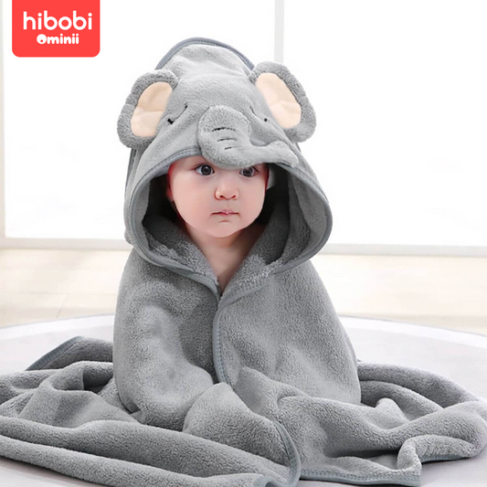 Hibobi Ominni Hooded Infant Bath Towel, Large Size 80 x 80 cm for Infants, Unique Cotton Animal Design for Your Baby, Super Soft, High Absorbency and No Lumping, Suitable for Boys and Girls