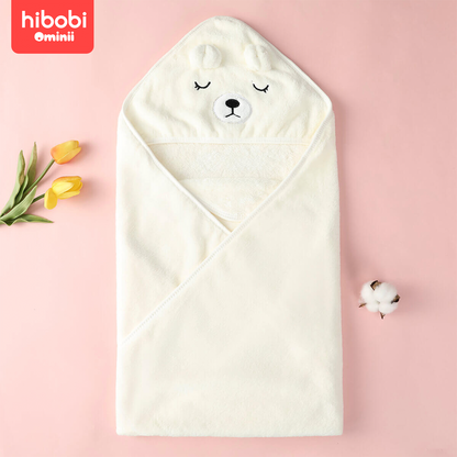 Hibobi Ominni Hooded Infant Bath Towel, Large Size 80 x 80 cm for Infants, Unique Cotton Animal Design for Your Baby, Super Soft, High Absorbency and No Lumping, Suitable for Boys and Girls