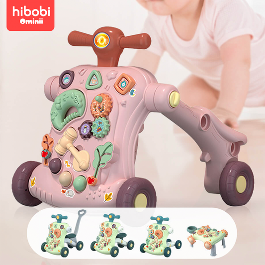 Hibobi Ominni Baby Walker 5 in 1 Baby Walker, Baby Learning Stand-Up Walking with Built-in Stroller/Steering Bike/Motorbike/Activity Center, Baby Walking Toys for 3-60 Months Birthday Gift (Green, Pink)