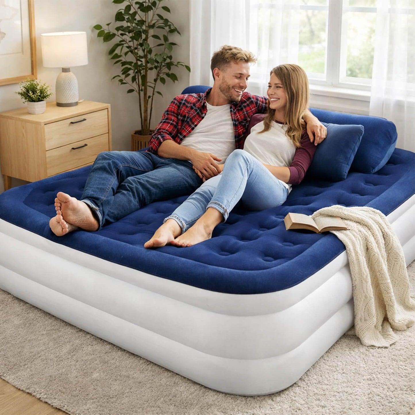 مرتبة هوائية مع مضخة مدمجة – سرير هوائي محمول بنفخ وتفريغ سريع، ارتفاع 40 سم، مرتبة قابلة للنفخ مع وسادة، مجموعة إصلاح وحقيبة تخزين للاستخدام في المنزل، التخييم واستقبال الضيوف