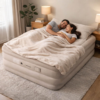 مرتبة هوائية مع مضخة مدمجة – سرير هوائي قابل للنفخ محمول للتخييم والسفر والمنزل، نفخ وتفريغ سريع، مصنوعة من PVC مقاوم للماء، مع وسادة وحقيبة تخزين