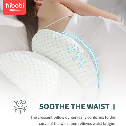 Hibobi Ominni Pregnancy Pillow for Side Sleepers, J-Shape, with Head and Neck Cover Made of knitted fabric, with a detachable pillowcase, this full body pillow supports the back, hips, legs and abdomen.