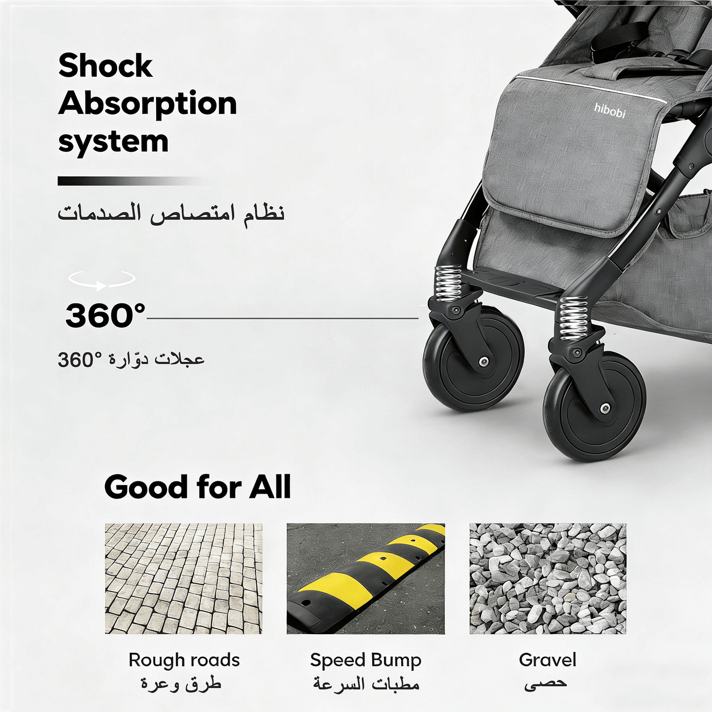 عربة أطفال للسفر للرضّع والأطفال الصغار، مناسبة للطائرة، طيّ بيد واحدة، مزوّدة بعجلات ممتصة للصدمات، مسند ظهر متعدد الوضعيات، حامل أكواب، مظلة حماية من أشعة الشمس UPF وسلة تخزين