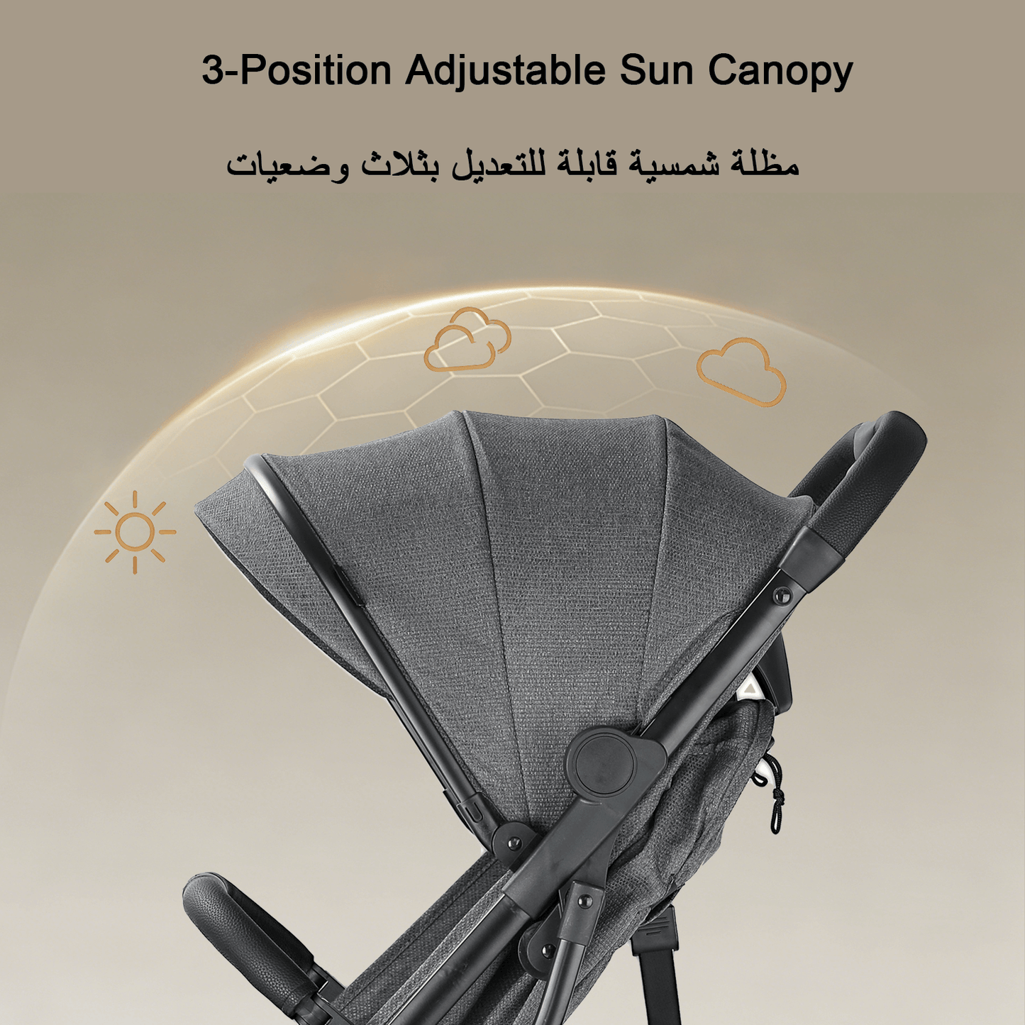 عربة أطفال للسفر للرضّع والأطفال الصغار، مناسبة للطائرة، طيّ بيد واحدة، مزوّدة بعجلات ممتصة للصدمات، مسند ظهر متعدد الوضعيات، حامل أكواب، مظلة حماية من أشعة الشمس UPF وسلة تخزين