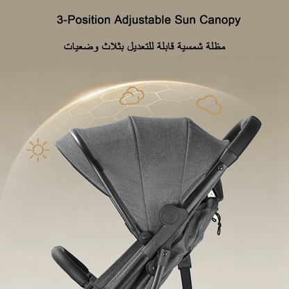 عربة أطفال للسفر للرضّع والأطفال الصغار، مناسبة للطائرة، طيّ بيد واحدة، مزوّدة بعجلات ممتصة للصدمات، مسند ظهر متعدد الوضعيات، حامل أكواب، مظلة حماية من أشعة الشمس UPF وسلة تخزين