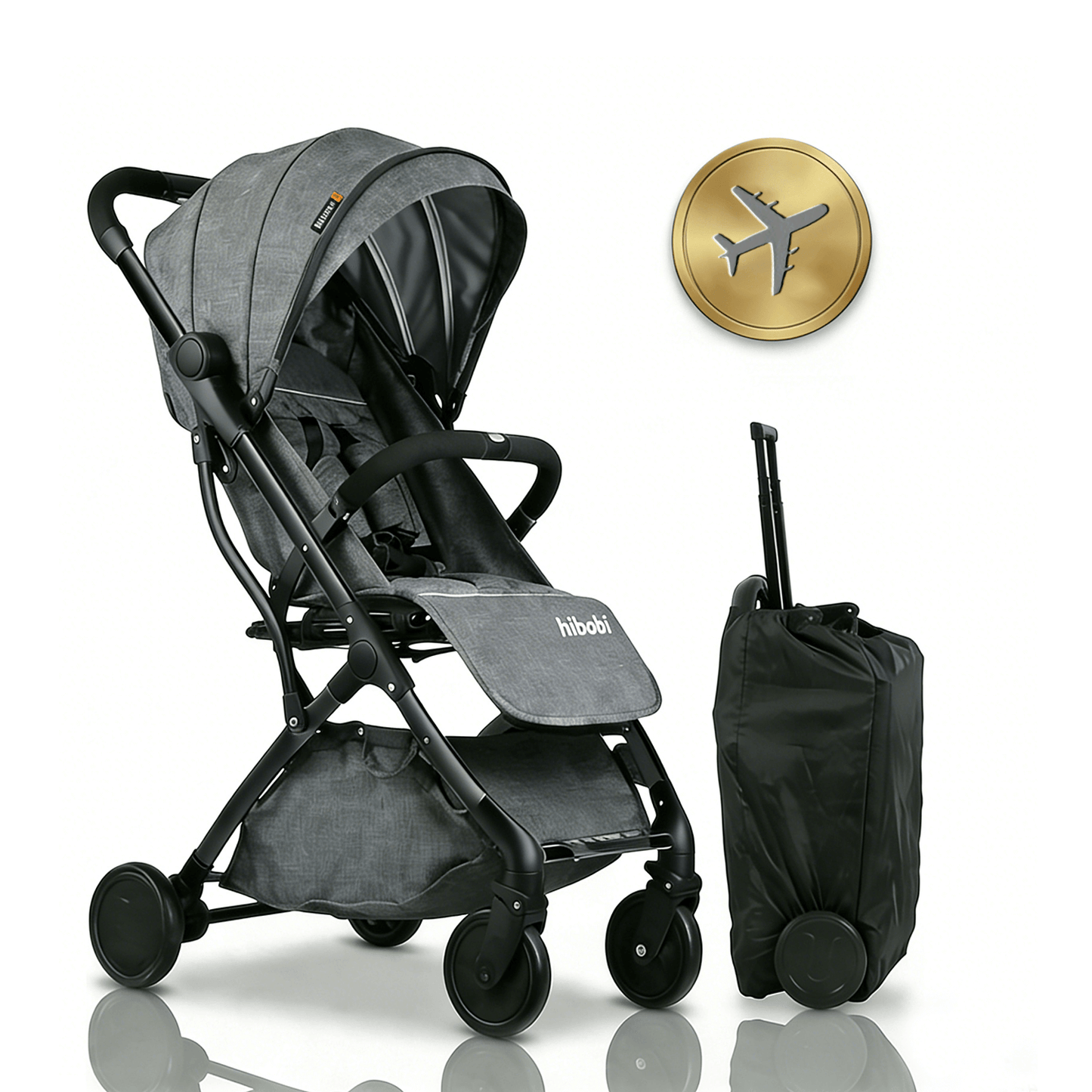 عربة أطفال للسفر للرضّع والأطفال الصغار، مناسبة للطائرة، طيّ بيد واحدة، مزوّدة بعجلات ممتصة للصدمات، مسند ظهر متعدد الوضعيات، حامل أكواب، مظلة حماية من أشعة الشمس UPF وسلة تخزين