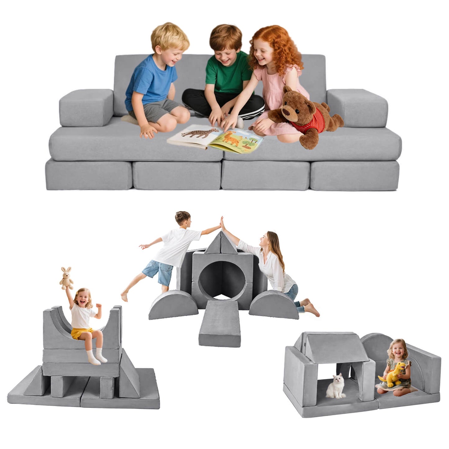 كنبة أطفال معيارية مكوّنة من 11 قطعة — كنبة لعب مونتيسوري إبداعية قابلة للتحويل، للأطفال من عمر 3 سنوات فما فوق، مصنوعة من قماش كوردروي فاخر، آمنة ومتينة، مثالية لغرفة النوم أو غرفة اللعب