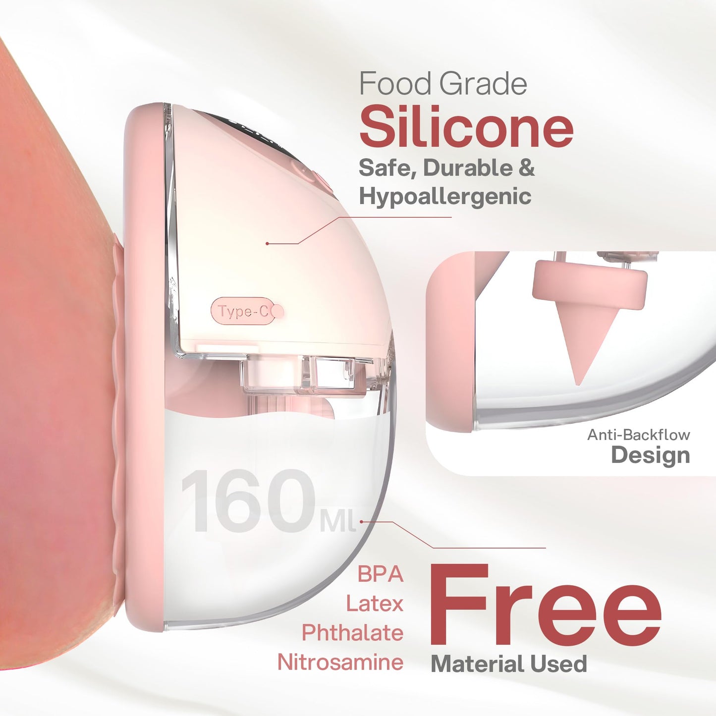 مضخة حليب كهربائية صامتة محمولة مزدوجة، مع 6 مقاسات، إرشاد صوتي ذكي، 4 أوضاع و12 مستوى شدة، 5 محولات سيليكون، وظيفة الذاكرة، مع جميع الملحقات – اللون الوردي