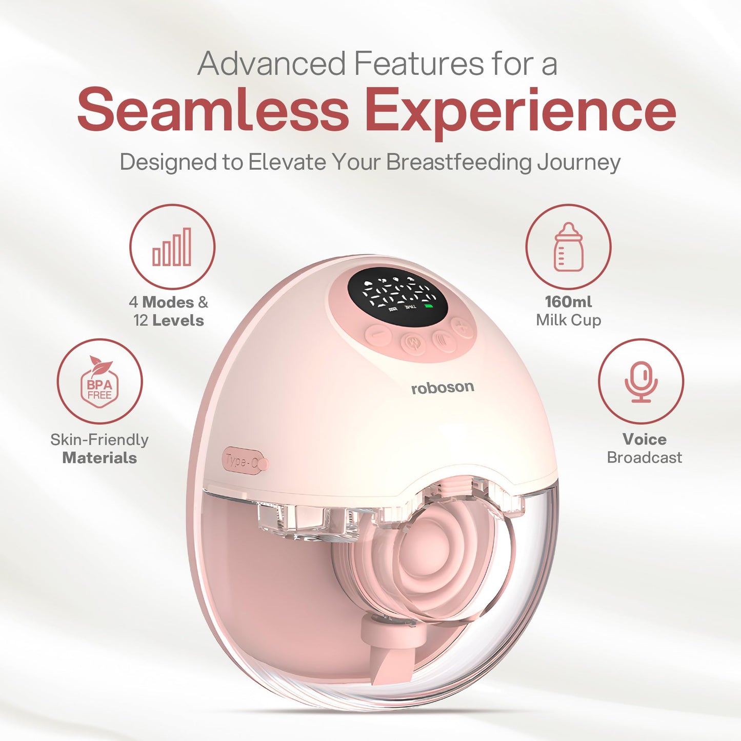 مضخة حليب كهربائية صامتة محمولة مزدوجة، مع 6 مقاسات، إرشاد صوتي ذكي، 4 أوضاع و12 مستوى شدة، 5 محولات سيليكون، وظيفة الذاكرة، مع جميع الملحقات – اللون الوردي